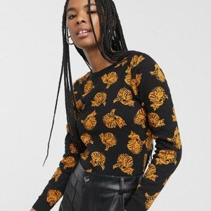 Monki Samia cat print sweater in black